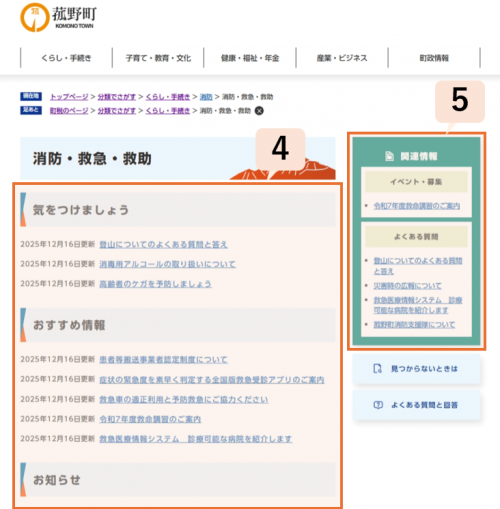 小分類ページメインのエリアに1サイドのエリアに2を示している画像